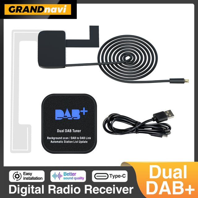Grandnavi DAB Box Digitaler Signal Empfänger mit Dual DAB+ Modul und USB Schnittstelle für Android Auto, Schwarz - Bild 1