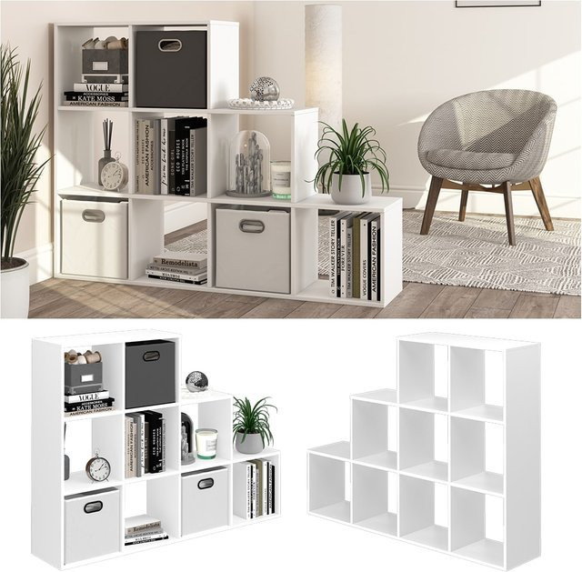 Vicco Treppenregal als Raumteiler und Bücherregal mit 9 Fächern in Weiß - Bild 1