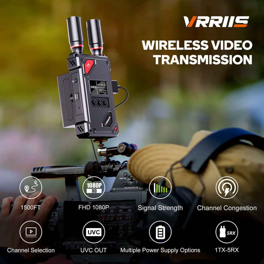 Vrriis Drahtloser HDMI Sender und Empfänger mit UVC-LCD-Bildschirm in Schwarz für Kamera, PC, Gaming-Konsole und TV-Box - Bild 2