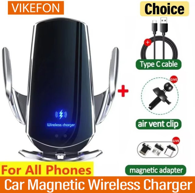 VIKEFON Magnetische Kfz-Handyhalterung mit kabellosem Schnellladegerät für iPhone Samsung und Xiaomi in Schwarz und Blau - Bild 1