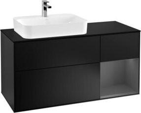 V&B Waschtischunterschrank Finion in Blau Lack, Wandmontage mit LED-Beleuchtung und Schubladen, Breite: 120 cm - Bild 1