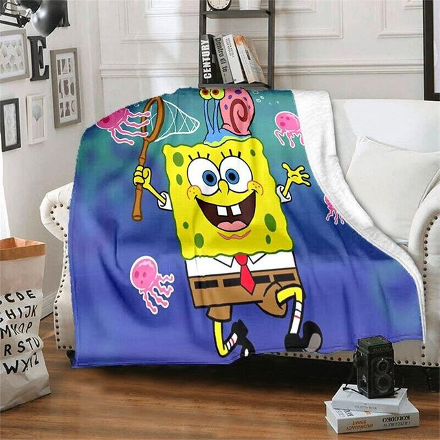 Spongebob Soft Plush Flanell Decke mit Cartoon-Print für Picknick und Sofa, B/B: 180 x 230 cm - Bild 1
