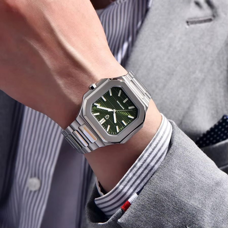 PAGANI DESIGN Armbanduhr, Quarz, Edelstahl, 37 mm, Herren, Silber, Grün - Bild 5