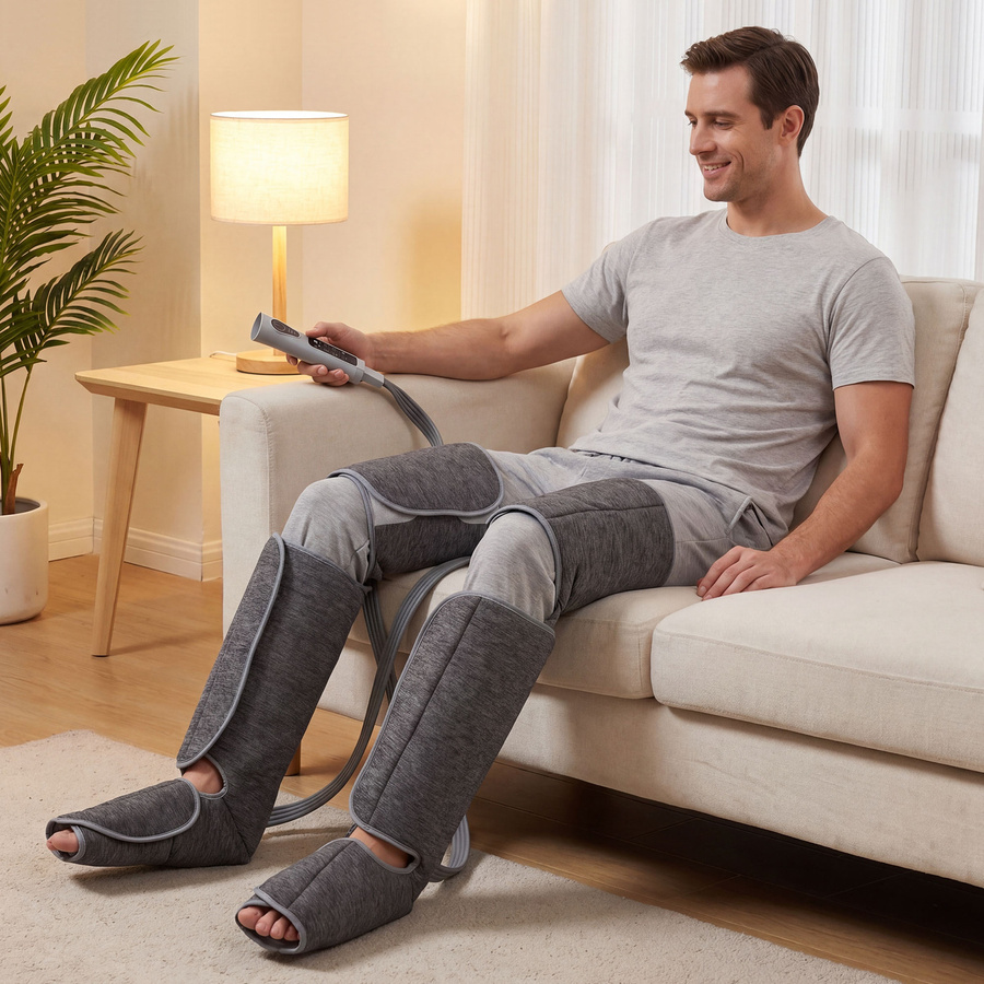 HOMCOM Beinmassagegerät mit Wärme und Kompression in Grau, Knemassager mit 3 Automodi und 3 Intensitäten für Fuß und Waden - Bild 2