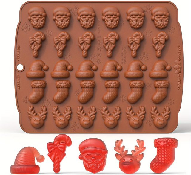 NATAWA Weihnachtsschokoladenform aus Silikon in Kaffeebraun für DIY Kuchendekoration und Süßigkeiten - Bild 1