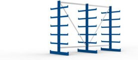 Meta Kragarmregal Atlas ST doppelseitig in Enzianblau mit 3 Ständern und 10 Armen, B/T/H: 200 x 50 x 270 cm - Bild 1