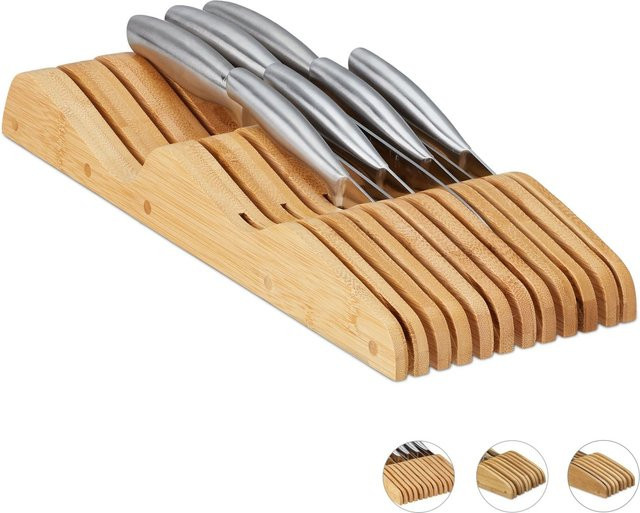 Relaxdays Messerblock aus Bambus in Natur für die Schublade, B/T/H: 40 x 14,5 x 5 cm - Bild 1