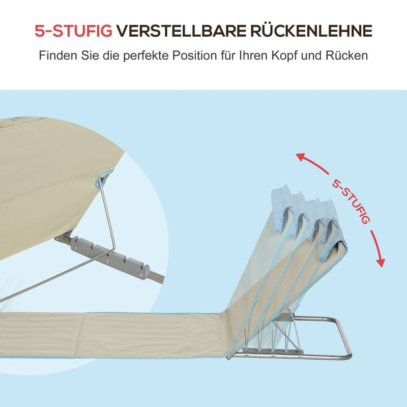 Outsunny Strandliege 2er Set in Blau und Beige aus pulverbeschichtetem Stahl mit verstellbarer Kopfstütze, B/H/L: 53 x 35 x 124 cm - Bild 6