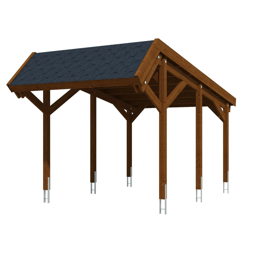 Skan Holz Carport Harz aus Nadelholz in Nussbaum mit schwarzen Dachschindeln B: 321 cm, T: 560 cm - Bild 2
