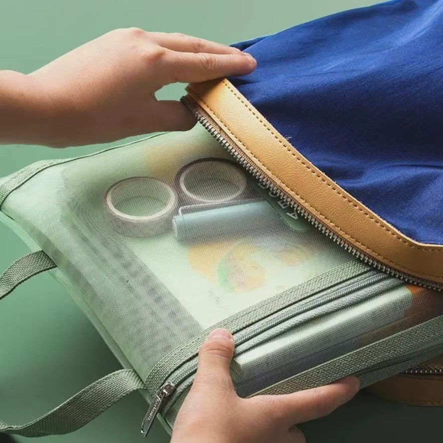 Transparente A4 Mesh-Aufbewahrungstasche mit Doppel-Schicht und Reißverschluss für Schreibwaren und Dokumente - Bild 2