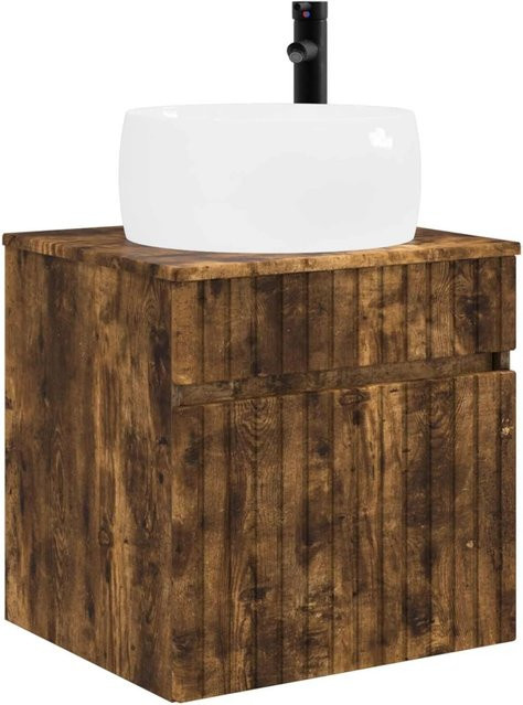 vidaXL Wandmontiertes Waschbecken-Vanity-Unterschrank in Räuchereiche, Modernes Design, Braun, B/T/H: 66,0 x 44,5 x 44,5 cm - Bild 1