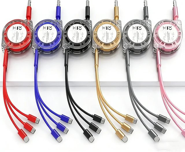 3-in-1 Einziehbares USB-Schnellladekabel Multi-Ladekabel für iPhone Android Typ-C Xiaomi Huawei Samsung in Rot - Bild 1