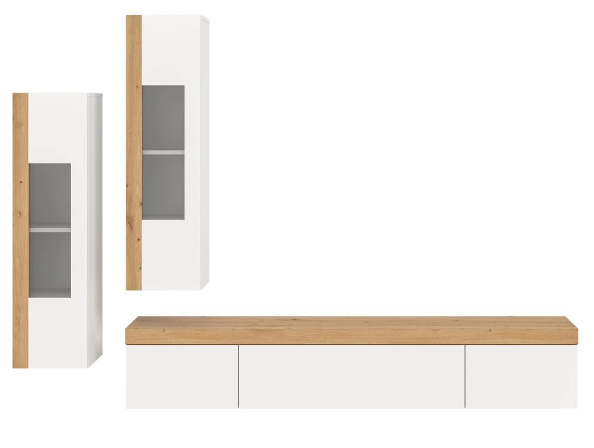 Inn.Furn Wohnwand 3-teilig Siena in Weiß und Eiche mit Displayvitrine und Lowboard, Breite: 270 cm - Bild 7