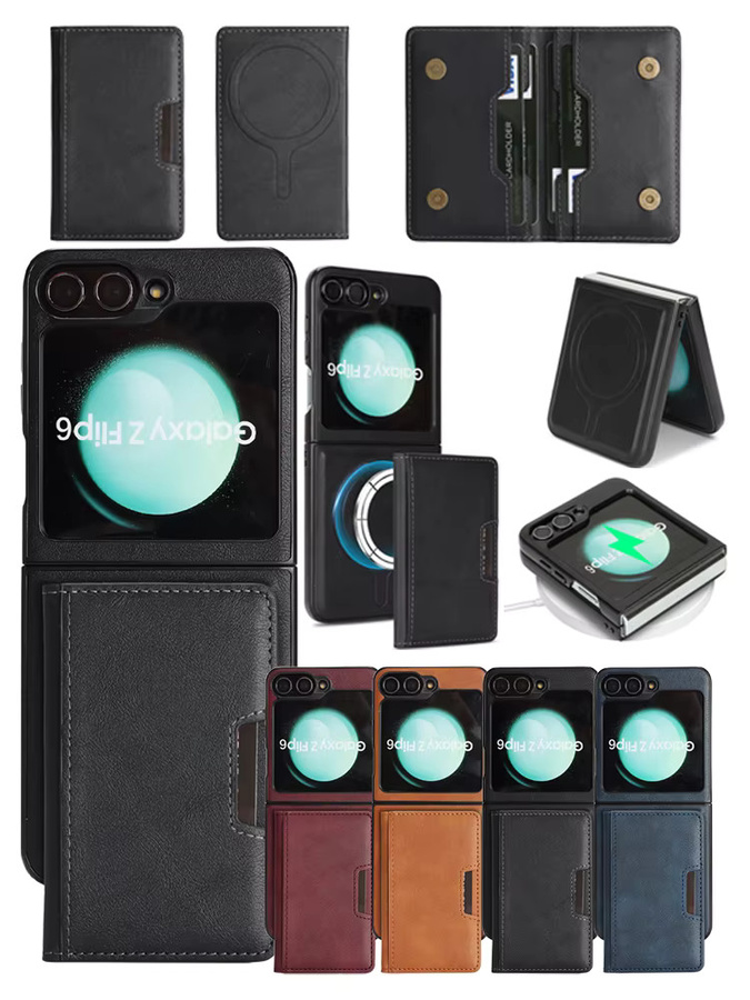 2-in-1 Ledertasche für Samsung Galaxy Z Flip 7 6 5 4 3 mit Magnetic Wireless Charging und Kartenfach in Schwarz - Bild 5