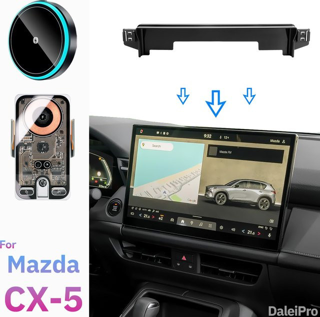 Dualer kabelloser Qi-Handyhalter mit Bildschirm-Fixierclip für Mazda CX-5 2026, Farbe: Schwarz - Bild 1