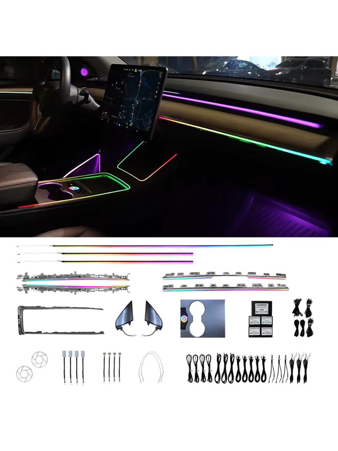 Premium LED Ambientebeleuchtung für Tesla Model 3 und Model Y mit App- und Fernbedienung, RGB Neon Flex Lichtsteuerung in Multicolour - Bild 4