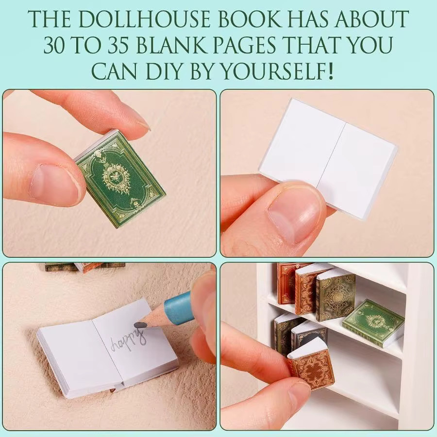 XYTLEZONE Miniatur-Puppenhaus Zubehör Set im Maßstab 1:12 mit 4-stufigem Bücherregal und 36 Büchern in Braun und Multicolour - Bild 3