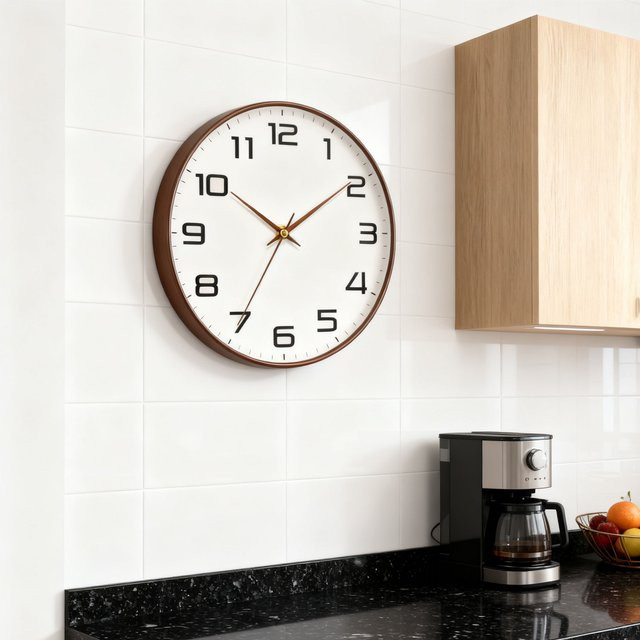 Mabpedo Klassische runde Wanduhr mit Glas und großen Ziffern in Schwarz oder Weiß - Bild 1