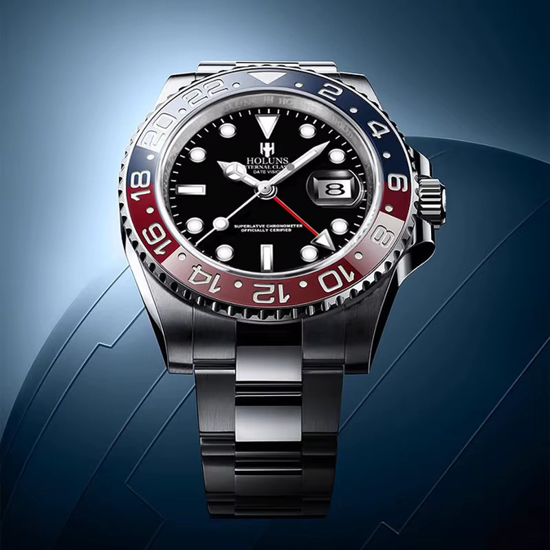 HOLUNS Armbanduhr Automatik, Edelstahl, Silber, Schwarz, Herren - Bild 3