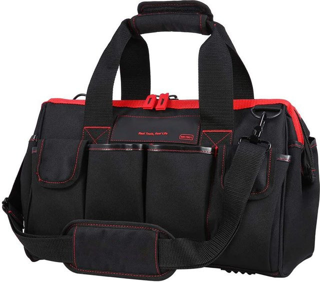 Meterk Werkzeugtasche 16 Zoll in Schwarz-Rot mit 7 Taschen und verstellbarem Schultergurt - Bild 1