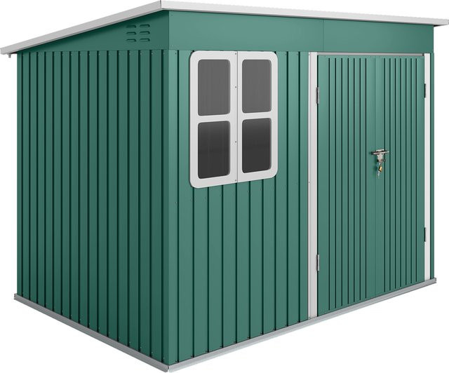 Outsunny Metall Gerätehaus mit Fenster und Pultdach in Grün, H x B x T: 190 x 260 x 177 cm - Bild 1