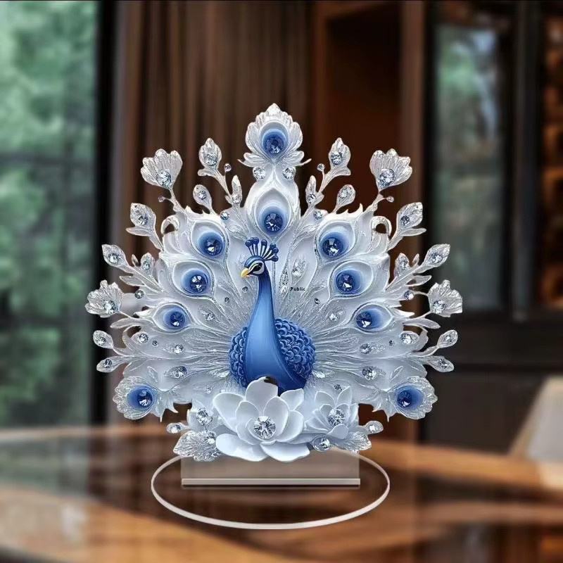 Elegante Pfauenfigur in Blau von Ouhoe als dekorative Tischdekoration für Büro und Wohnraum - Bild 2