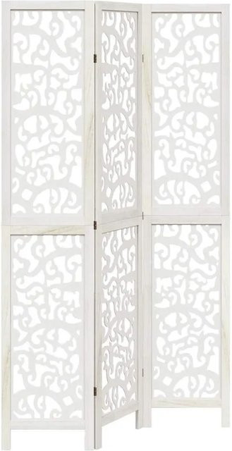 vidaXL 3-teiliger Raumteiler aus Paulownia-Massivholz in Weiß mit filigranem Muster, H: 180 cm, B: 110 cm, T: 3 cm - Bild 1