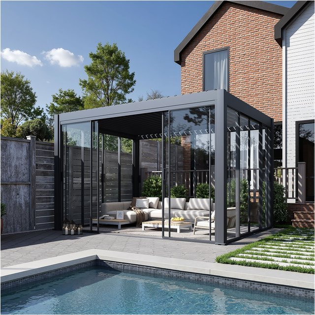 Weide Slim Frame Glasschiebetür für Pergola aus Aluminium in Anthrazit, Breite: 400 cm - Bild 1