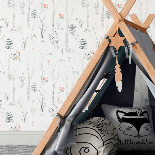 K&L Wall Art Vliestapete für Kinderzimmer mit Waldtieren und Birken im Aquarell-Design, mehrfarbig und matt - Bild 2