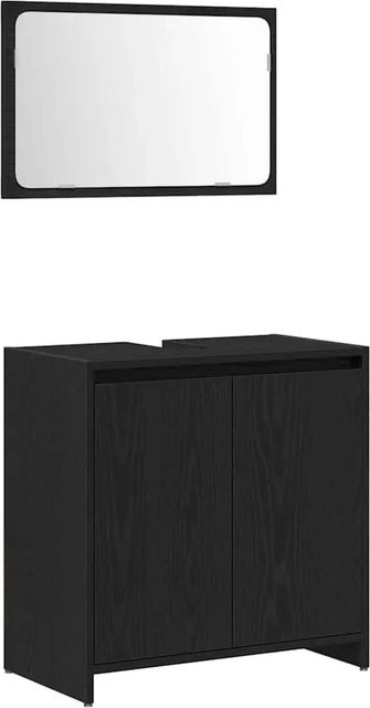 vidaXL Badezimmerschrank in Schwarz mit Eichen-Optik und Spiegeltür, B/T/H: 60 x 33 x 60 cm - Bild 1