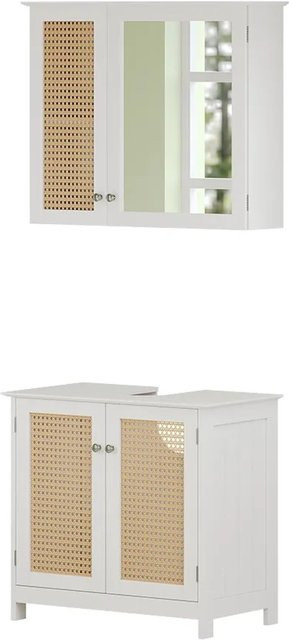 Vicco Badmöbel-Set Rosario Weiß, 2-teilig mit Spiegelschrank und Waschtischunterschrank, modern mit LED-Beleuchtung - Bild 1