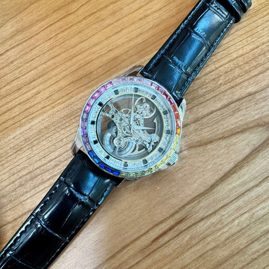 AOKULASIC Automatikuhr, Skelett, Lederarmband, Schwarz, Herren - Bild 3