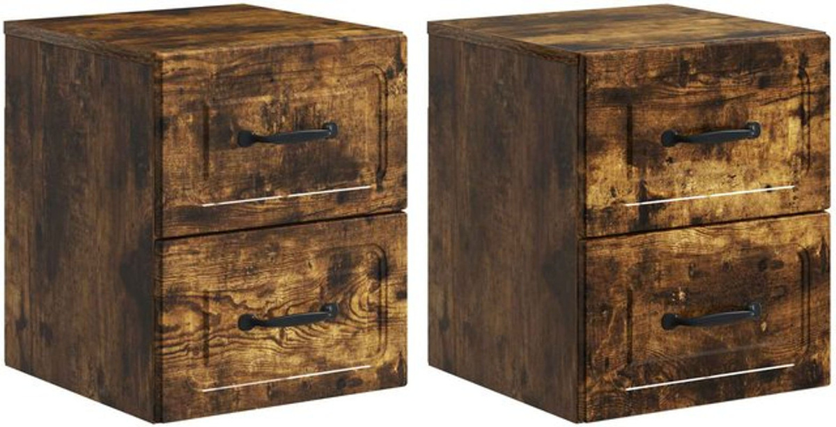 Set aus 2 wandmontierten Nachttischen von vidaXL in Geräuchert Eiche, Industrial Design, B/H/T: 40 x 34,5 x 33 cm - Bild 1