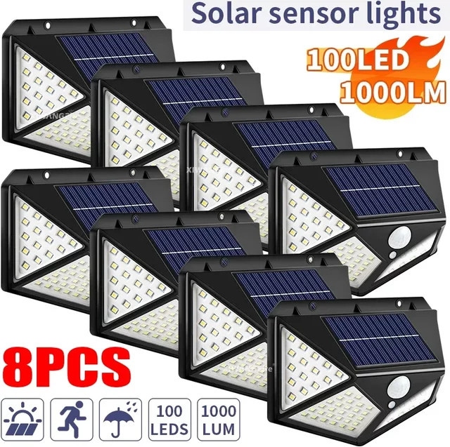 Heinast Solar Wandleuchte mit 100 LED und Bewegungsmelder, Modernes Outdoor Nachtlicht für Garten und Treppen, Schwarz/Weiß - Bild 1