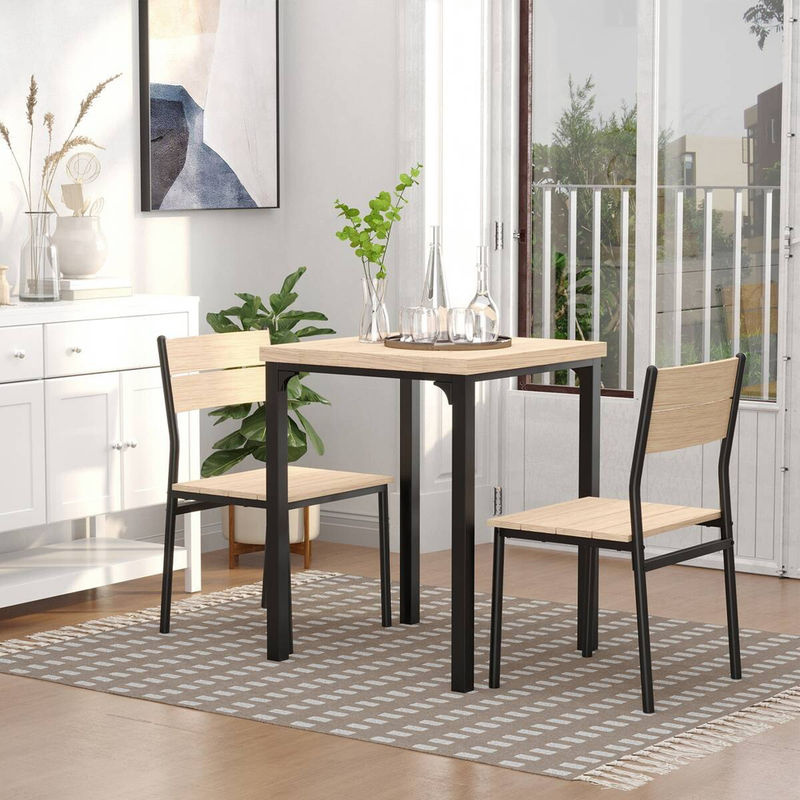 HOMCOM Moderne Essgruppe 3-teilig aus MDF und Metall in Naturholzmaserung und Schwarz mit Beige, B/T/H: 60 x 60 x 76 cm - Bild 4