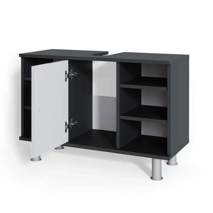 Vicco Waschtischunterschrank Fynn Badschrank in Weiß und Anthrazit Hochglanz B/T: 80 x 54 cm - Bild 3