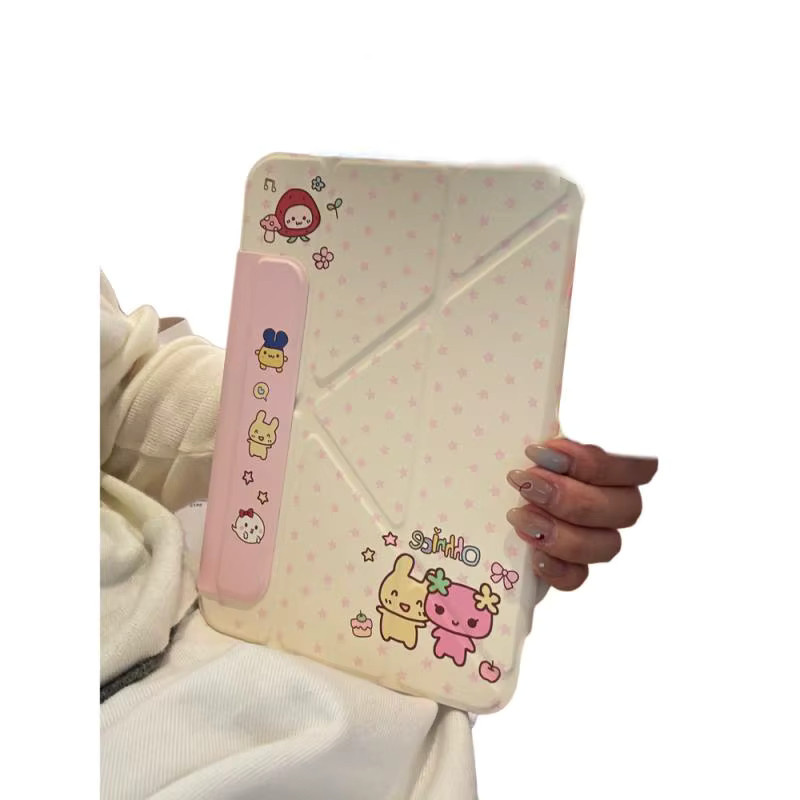 Tamagotchi Schutzhülle für Apple iPad Pro in Rosa mit niedlicher Illustration und faltbarem Design - Bild 3