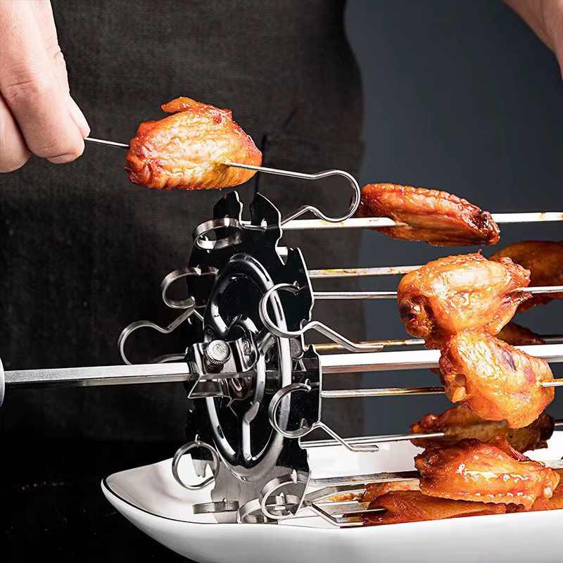 JUSTINLAU Ofengrillkäfig aus Edelstahl in Silber mit rotierendem Fleischspieß und Antihaft-Beschichtung für Kebab und Lamm-BBQ - Bild 2