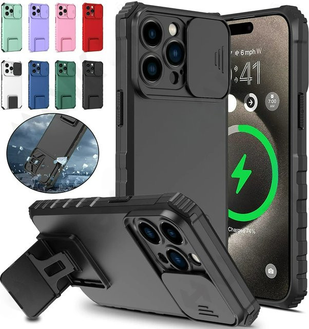 Stoßfeste Magnetische Schutzhülle für Apple iPhone mit Kameraschutz und Live-Ständer in Schwarz oder Lila - Bild 1