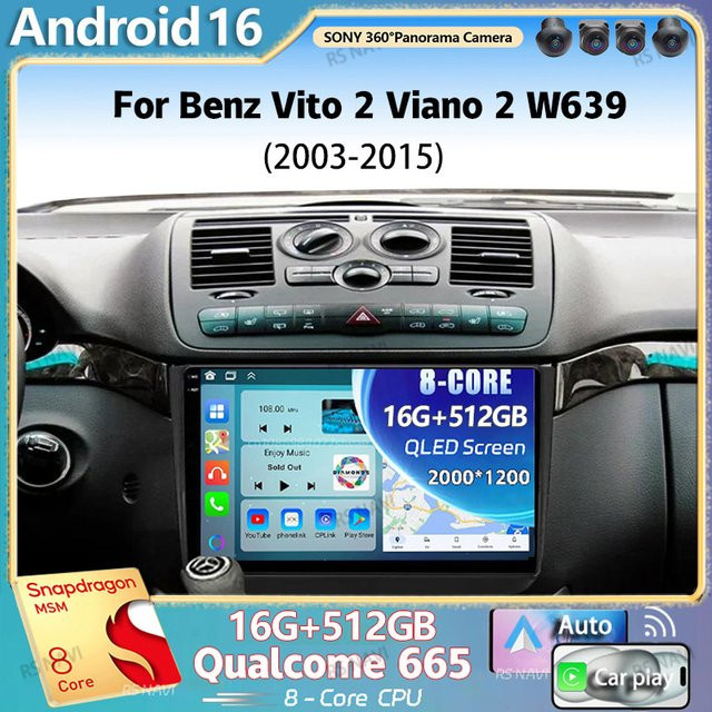 RSNAVI Android 16 Autoradio mit 2K QLED Display für Mercedes Benz Vito und Viano W639 (2003-2015) in Schwarz mit CarPlay, Bluetooth und Multimedia-Funktionen - Bild 1