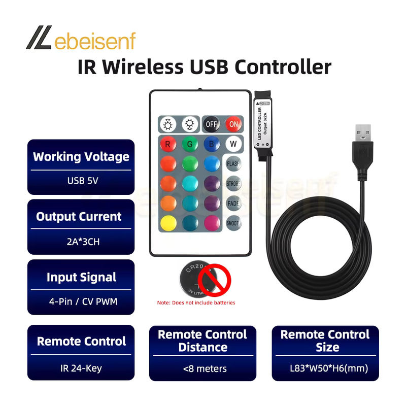 Lebeisenf RGB LED Strip Set mit 5m Länge, 60 LEDs/m SMD, USB-Anschluss und 24-Tasten-Funkfernbedienung, Multicolor - Bild 2