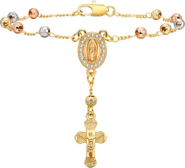 Meaeguet Rosenkranz-Armband mit Kreuz, Bicolor, Gold, Damen - Bild 1