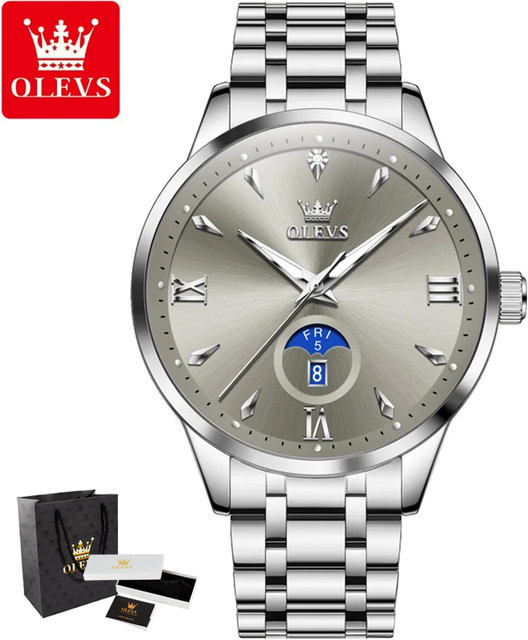 OLEVS Armbanduhr Quarz, Edelstahl, Silber, Herren, Wochenkalender-Anzeige - Bild 1