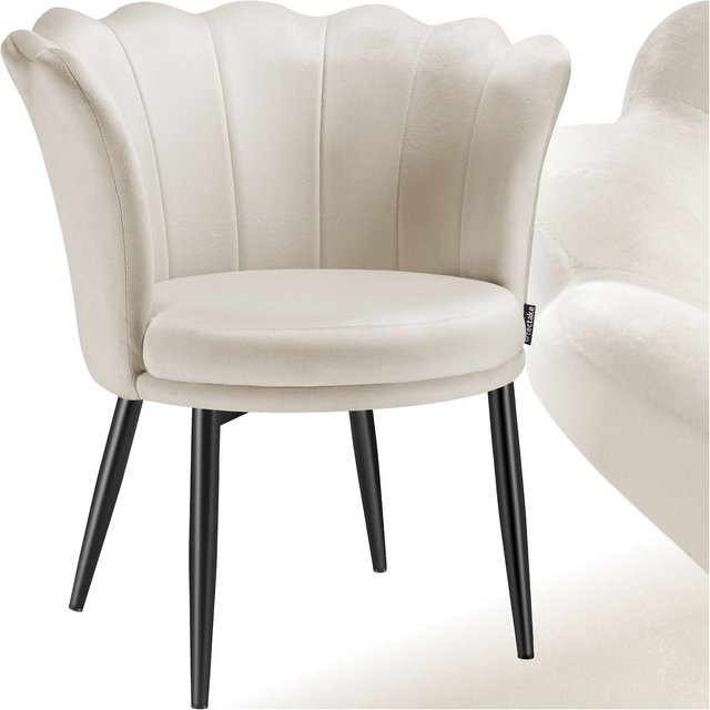 tectake Sessel Stella in Blütenform mit Samtbezug, Farbe Beige, B/T/H: 67 x 64 x 76 cm - Bild 1