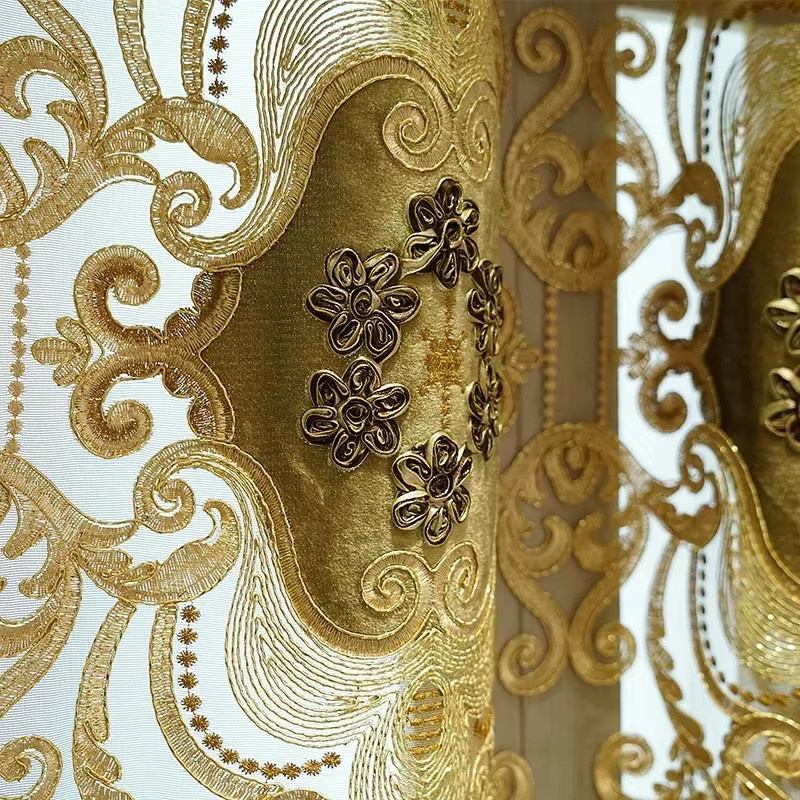 HQYQJJHYR Blackout Vorhang mit Chenille-Stickerei und floralem Design, thermoisolierend, Farbe: Schwarz, Weiß, Gold - Bild 2