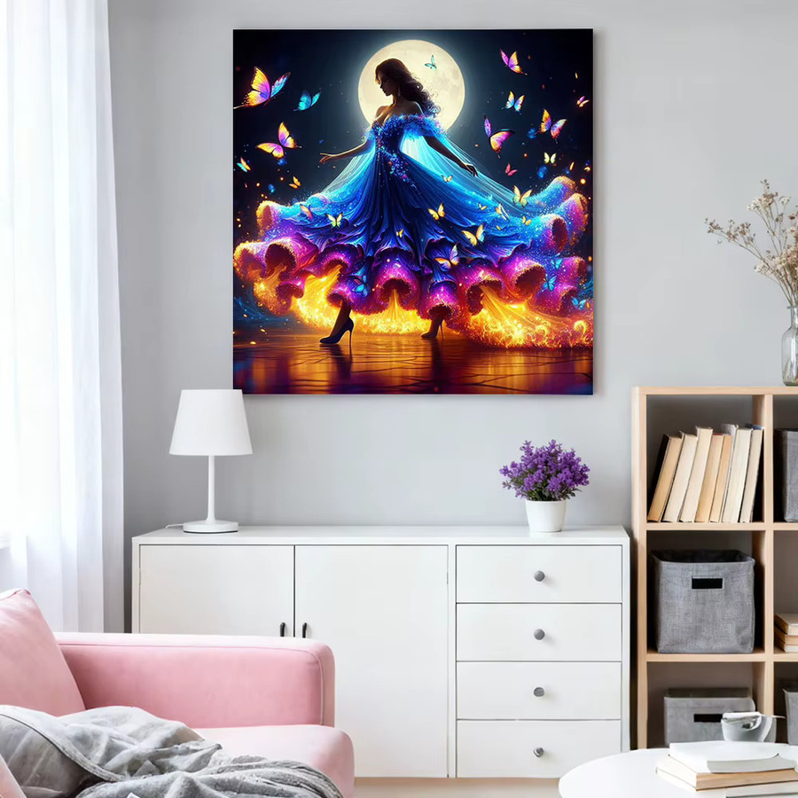 HUACAN 5D Diamantmalerei Set Frauenporträt mit Tänzerin und Schmetterling in Multicolour, Breite: 30,0 cm, Höhe: 30,0 cm - Bild 3