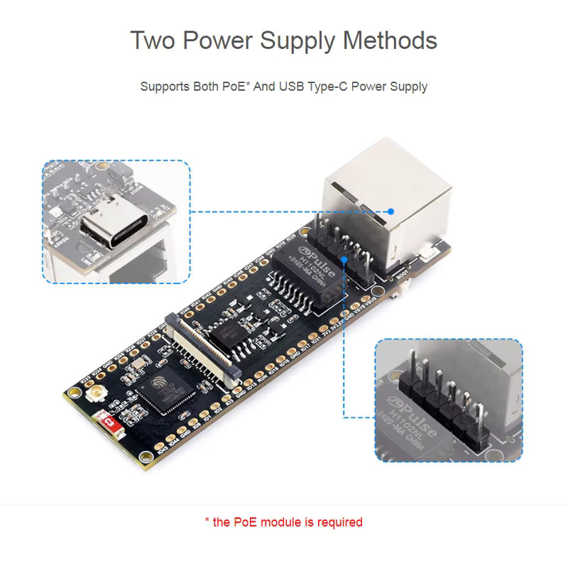 Caturda ESP32-S3 ETH-Entwicklungsboard mit 240 MHz Dual-Core-Prozessor, RJ45-Ethernet-Port, Wi-Fi und Bluetooth in Schwarz - Bild 2