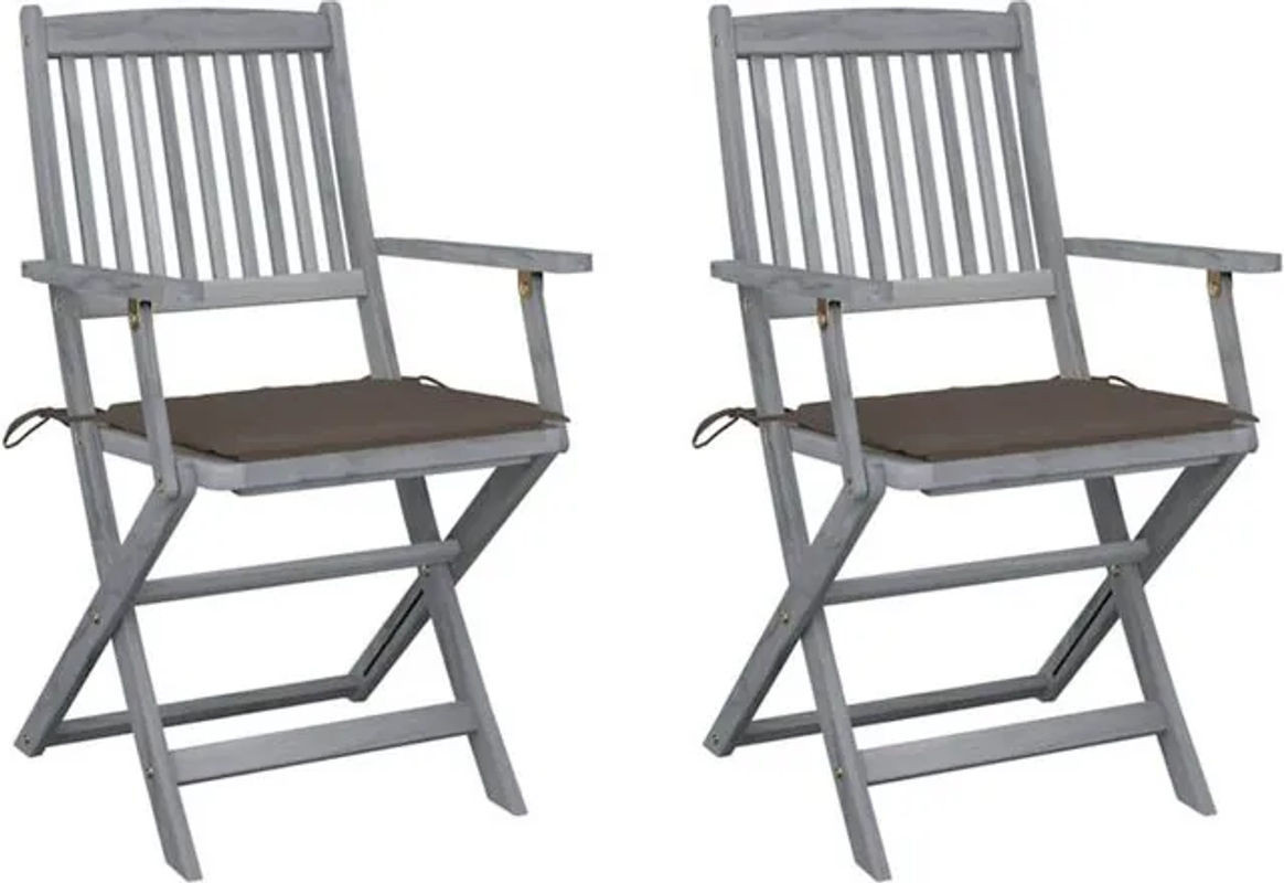 vidaxl Set aus 2 klappbaren Gartenstühlen aus Massivholz Akazie mit Sitzkissen in Grau - Bild 1