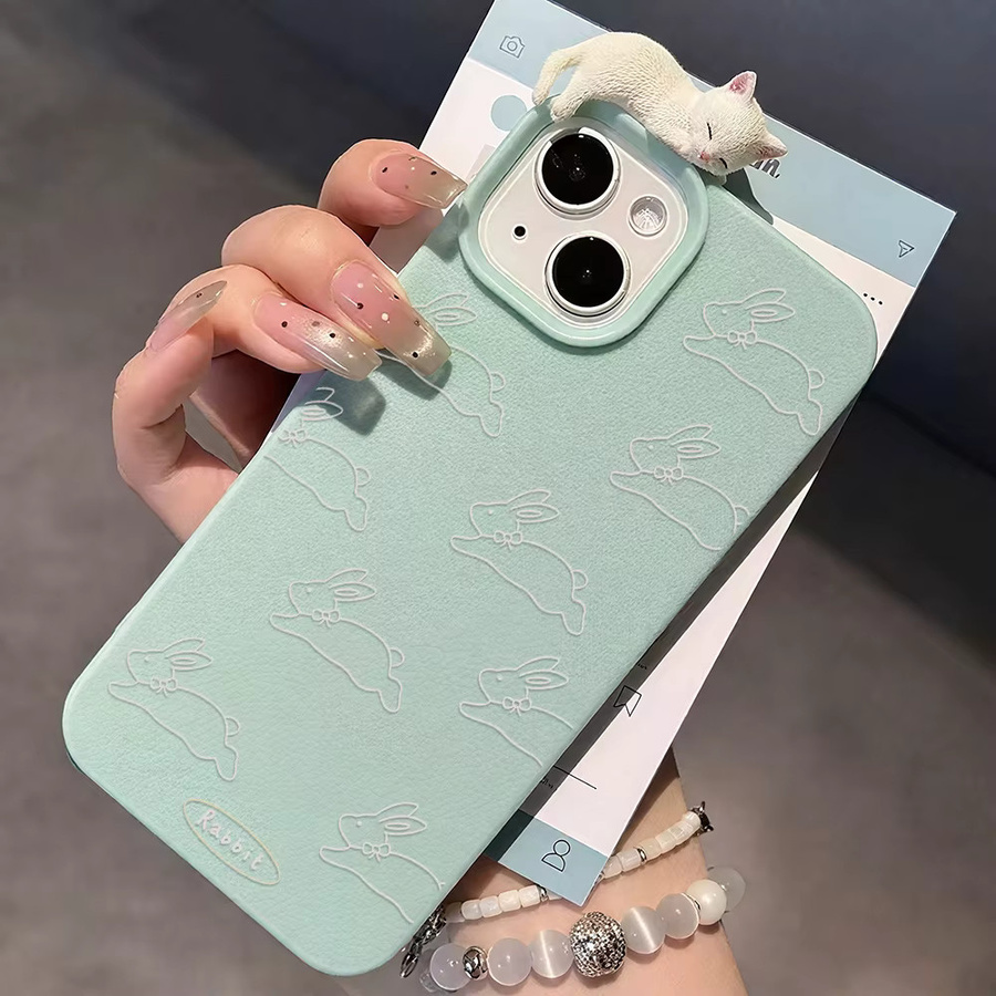 3D-Kaninchen Leder Handyhülle für iPhone 17 16 15 14 13 12 Pro Max Plus Air in Pink mit Stoßschutz und Soft-Design - Bild 4