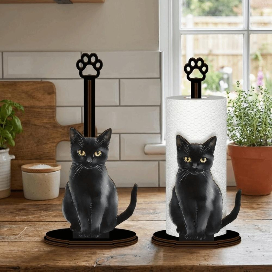 HuidaiAuto Küchenhandtuchhalter mit Holzsockel und Schleifen-Kitty Design in Schwarz - Bild 6